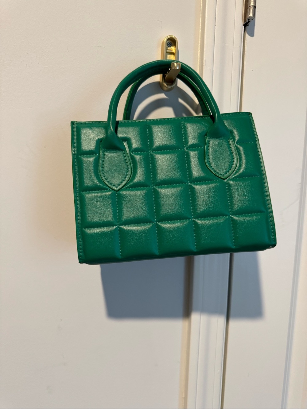 Green Quilted Top-Handle Tote Bag